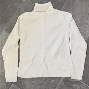 Jones New York Country Cream Ribbed 100% Cotton Turtleneck Sweater (Size L)